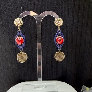 🌟Adorned Crown Jewelry july 4th red white blue enamel glass rhinestone earrings